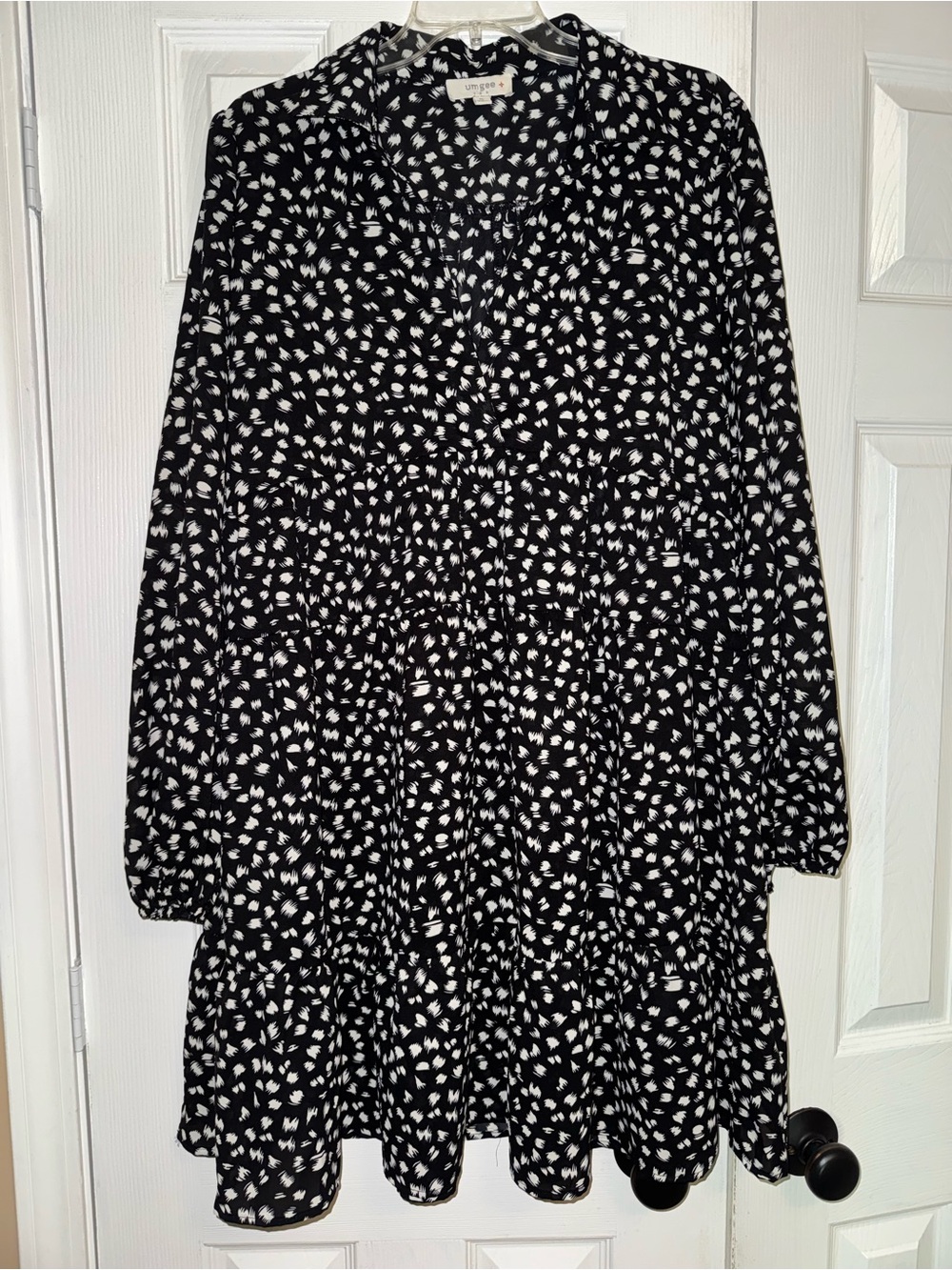 Umgee XL Black and White Printed Tiered Dress